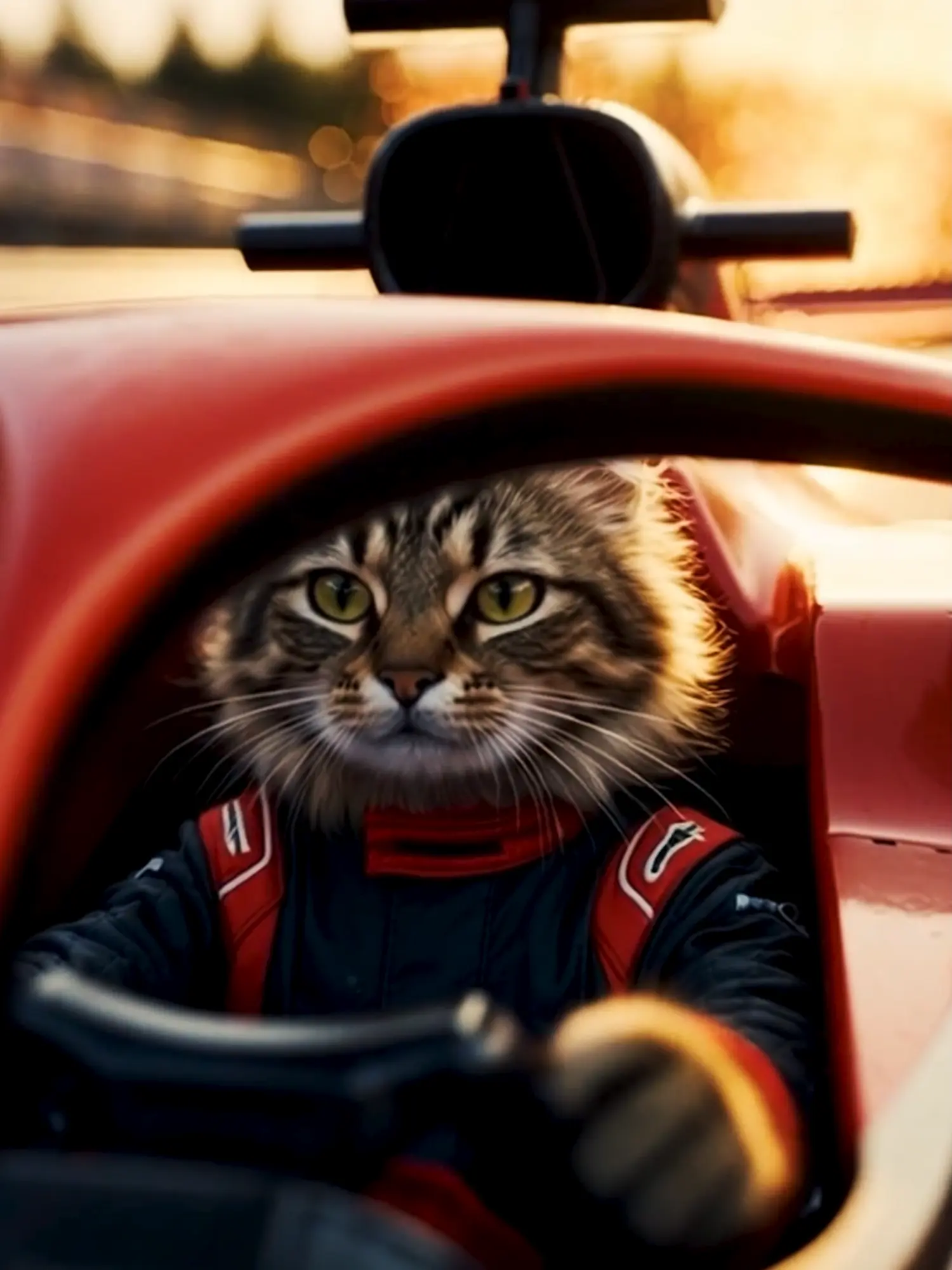 MADRING gato conduciendo un coche de f1