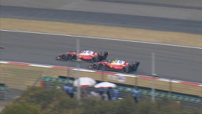 Ferrari batallando por el podio