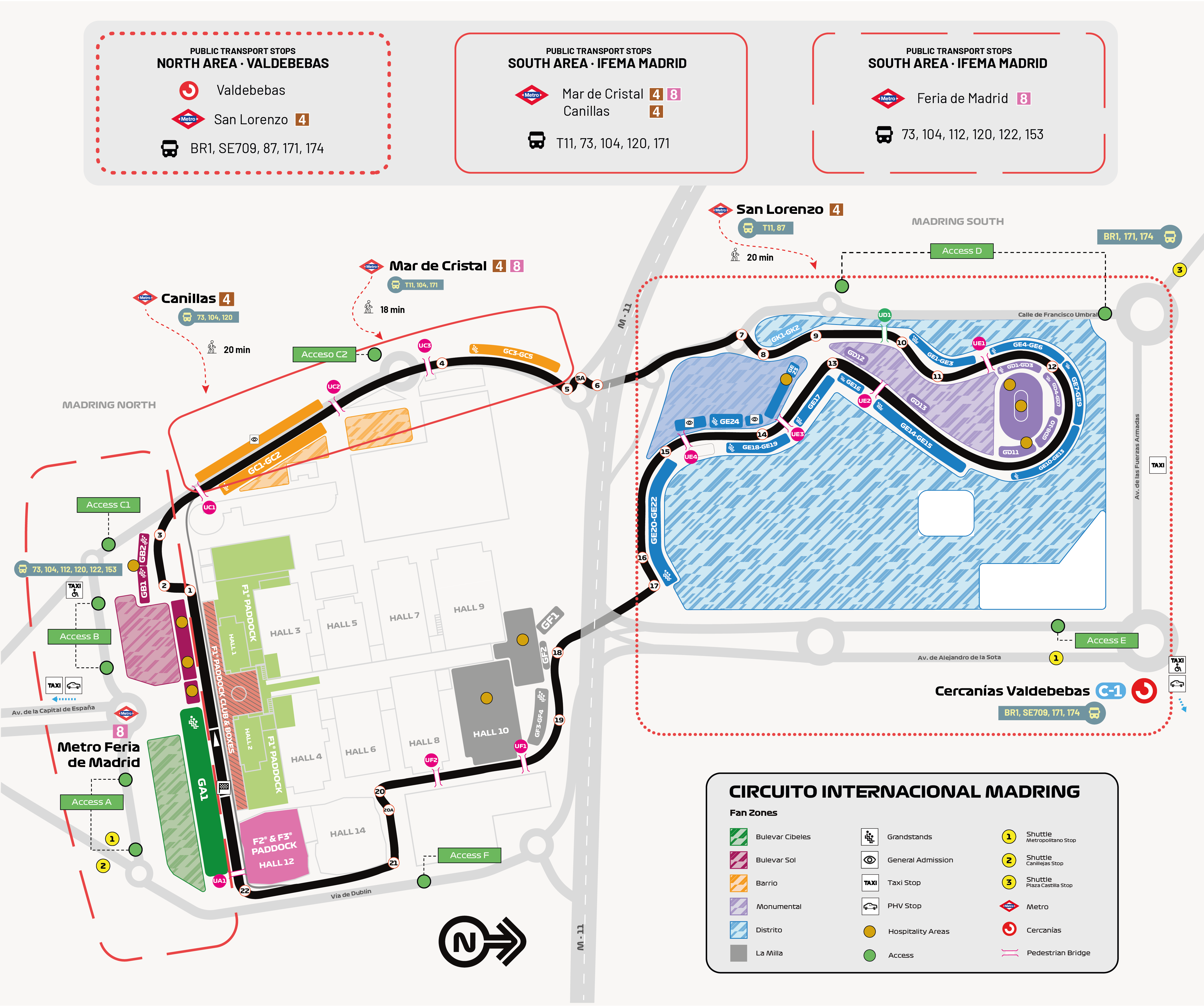A guide map showing access routes to the venue and the locations of the main recommended public transport stops.